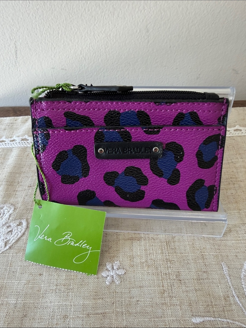 Vera Bradley NWT Leopard Spots Print Slim Coin Purse with Keyring and ID Slot